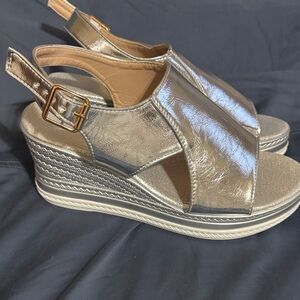 Never Worn Women's Silver Wedge Sandals